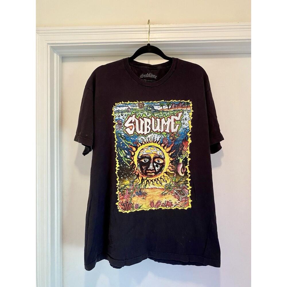 Sublime Tee Size Xl Black Distressed T-Shirt Underwater psychedelics 90s Music